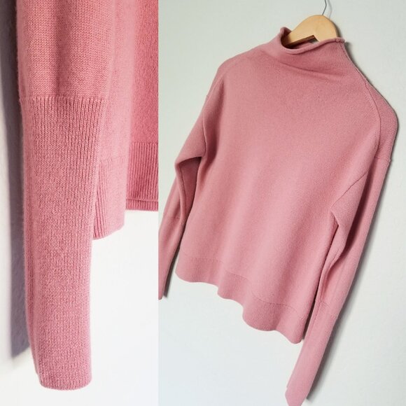 Aritzia Wilfred Cyprie Sweater M 100% Merino Wool Mockneck Jumper Pink Cozy $138 - Picture 11 of 14